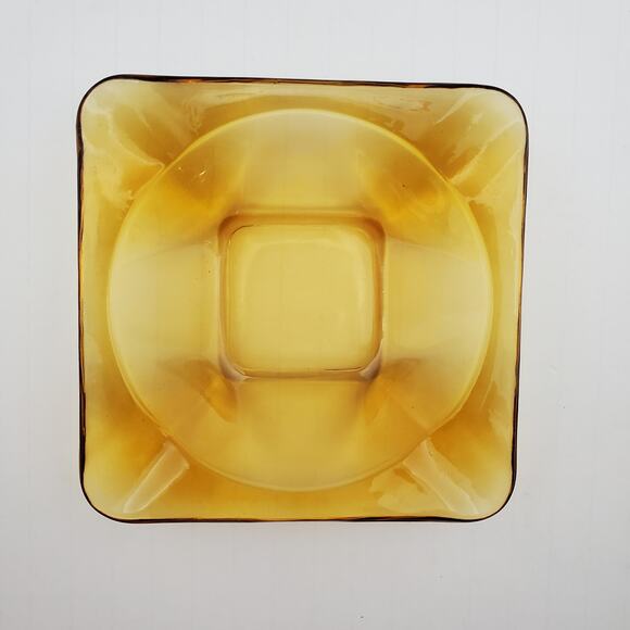 Vtg Amber Gold 4 5/8" Square 4 Cigarette Rest Ashtray MCM by Hazleware G-597 - Picture 2 of 16